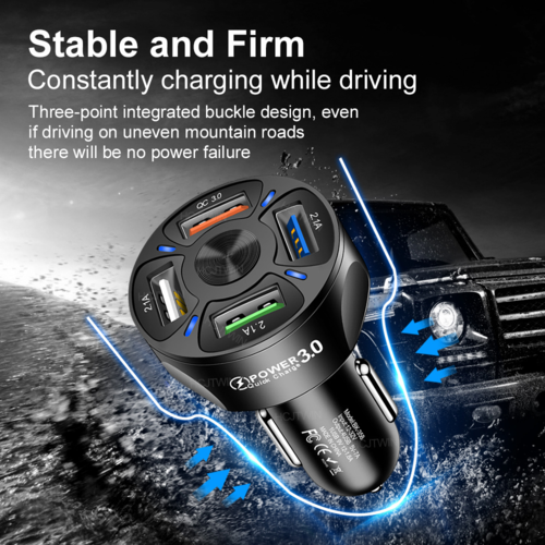 4-Port USB Car Charger with QC3.0 Fast Charging – 7A Output