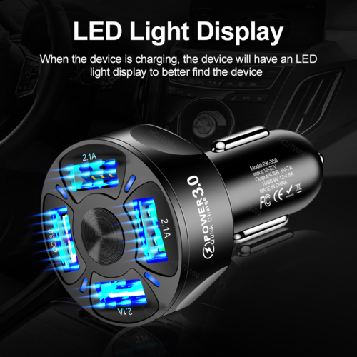 4-Port USB Car Charger with QC3.0 Fast Charging – 7A Output