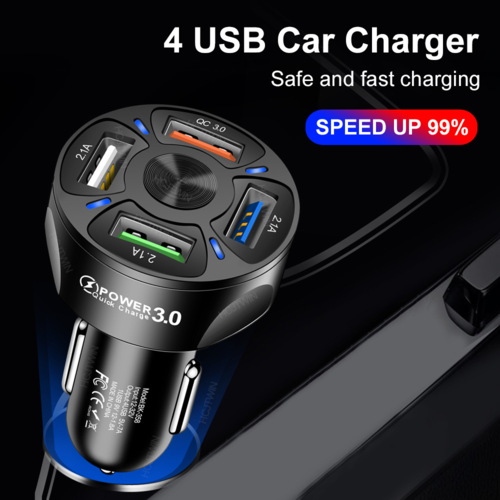 4-Port USB Car Charger with QC3.0 Fast Charging – 7A Output